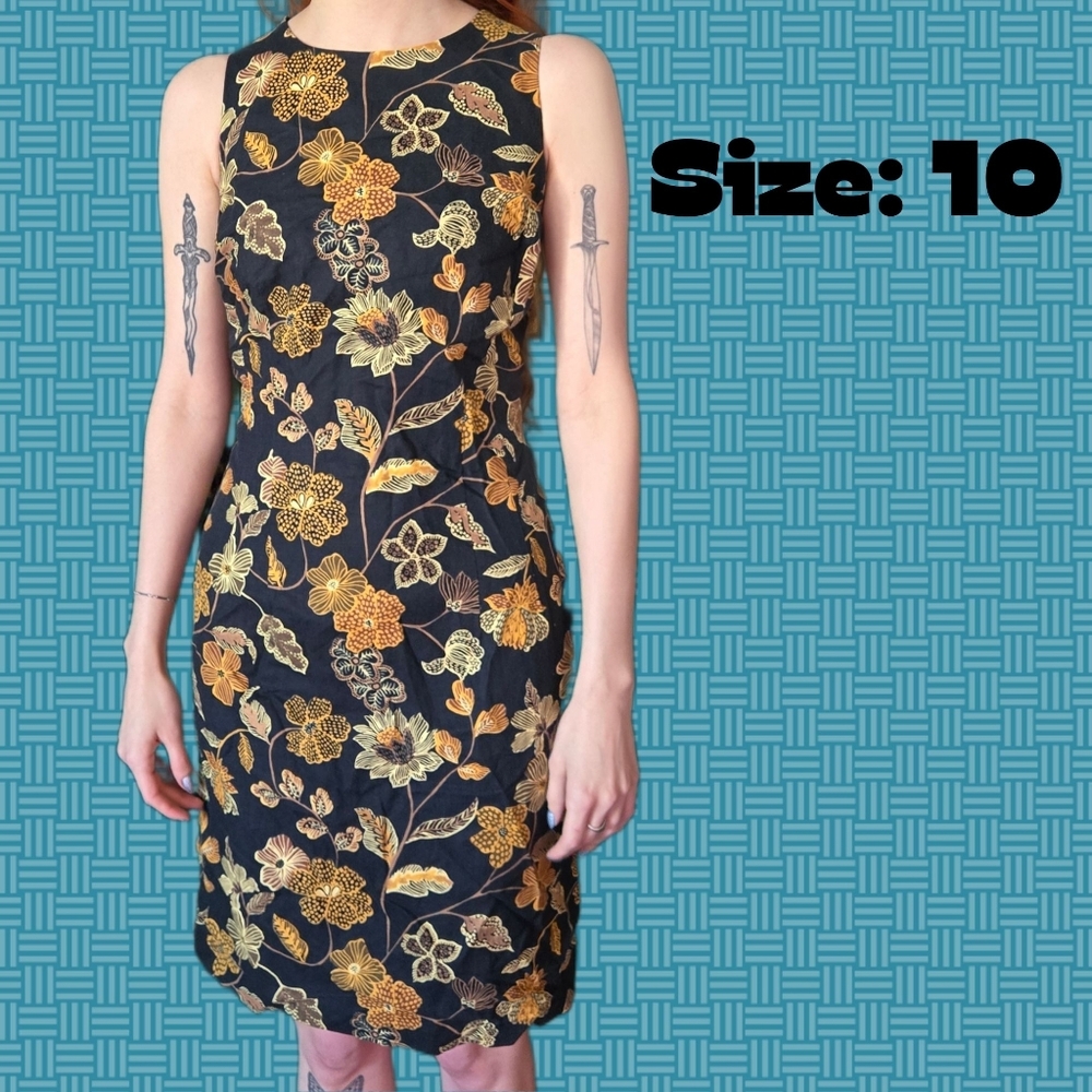 Maggy London Black and Gold Floral Midi Dress